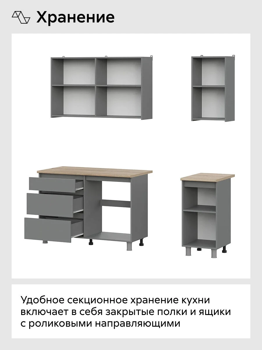 Кухонный гарнитур прямой Нонтон Эккервуд, 160 см, графит серый