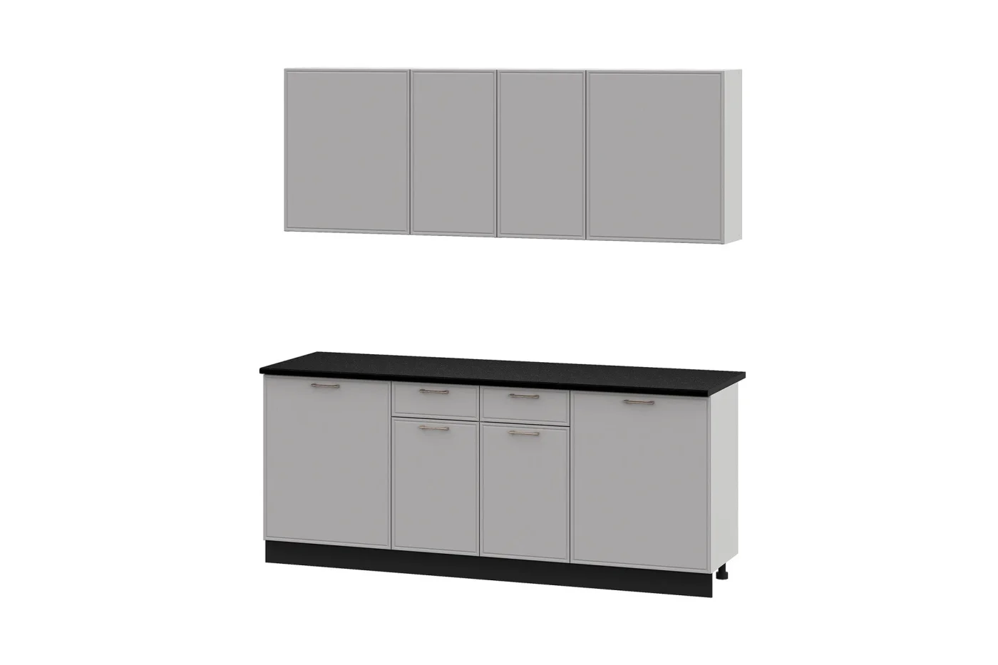 Кухонный гарнитур прямой Нонтон Эланель 200 см, белый / нео / столешница черная